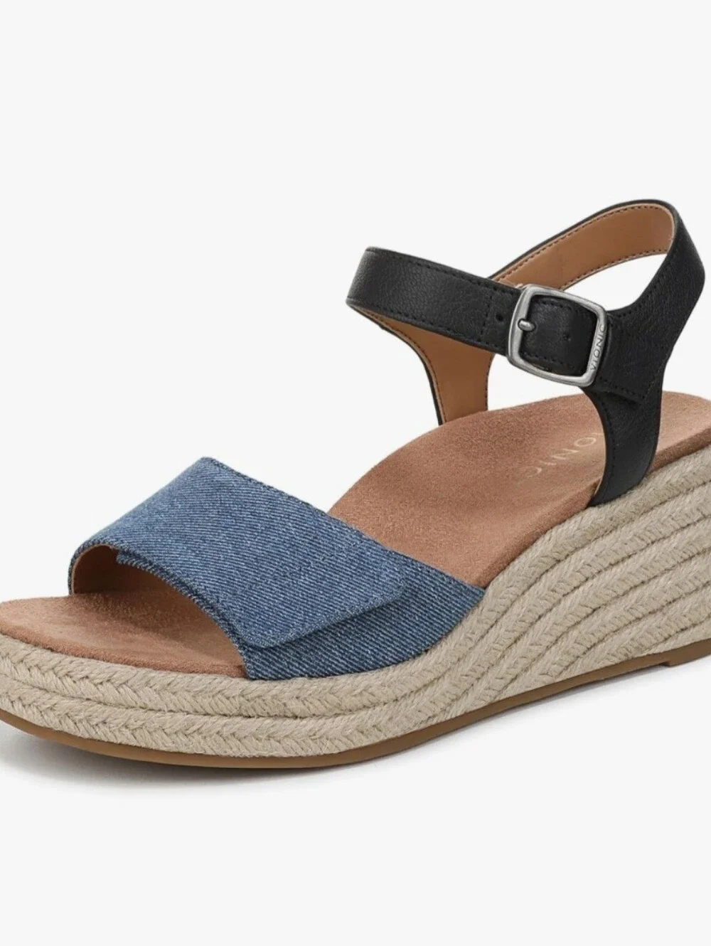 Vionic SABLE Blue Denim & Navy Blue Wedge Espadrille Sandals size 9